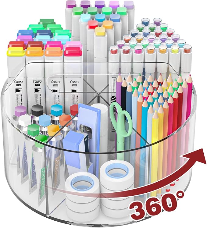 Absonic 250pcs Acrylic Pencil Holder Marker Organizer, Back to School 360-Degree Rotating Pen Holder, Crayon Organizers for Kids Pencil Organizer Caddy Art Supply Lazy Susan Organizer for Desk Office