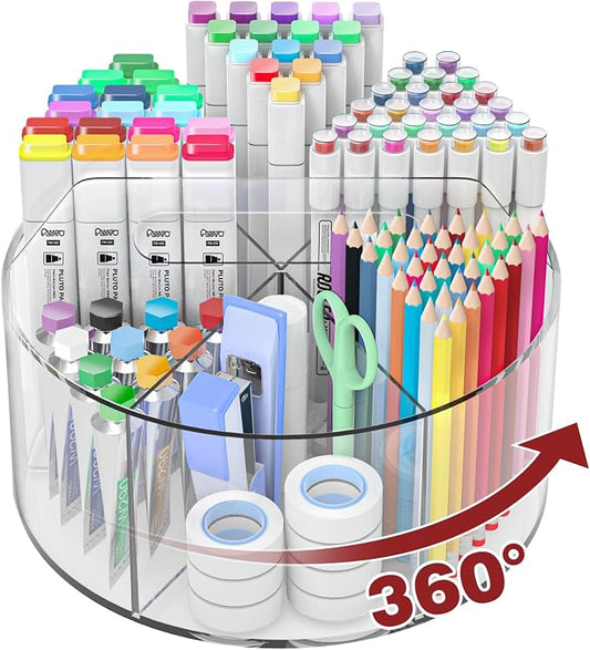 Absonic 250pcs Acrylic Pencil Holder Marker Organizer, Back to School 360-Degree Rotating Pen Holder, Crayon Organizers for Kids Pencil Organizer Caddy Art Supply Lazy Susan Organizer for Desk Office