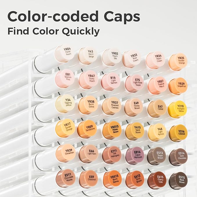 Ohuhu Skin Tone Alcohol Markers Brush Tip - 36 Portrait Skin Color Markers for Artist Adults Coloring Illustration - Chisel and Brush Dual Tips - Honolulu - Refillable - AP Certificated