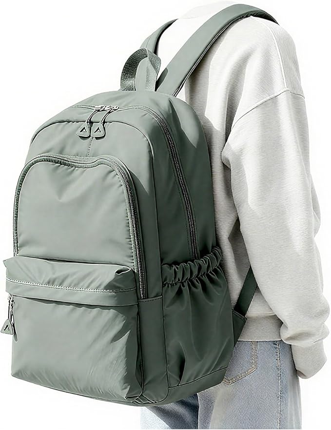 BJLFS Green Cute School Backpack with Laptop Compartment Small Travel Laptop Backpack for Women Men Waterproof College Backpack Simple School Bag for Teens Girls Boys
