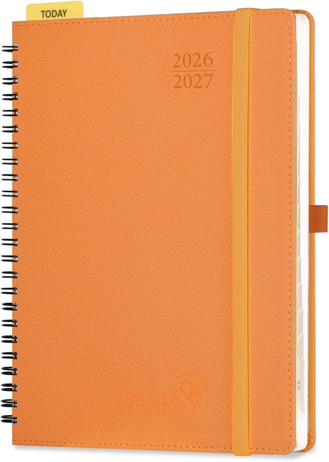 POPRUN 2026-2027 Academic Weekly Planner, 6.75" x 8.75" Horizontal Daily Book Calendar, July 2026 to June 2027, Softcover Appionment Book with Monthly Tabs, Spiral Bound, Inner-Pocket - Orange