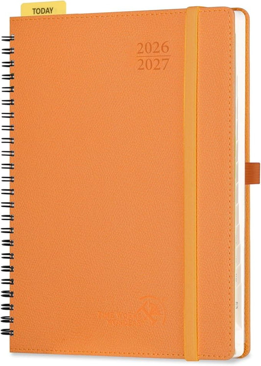 POPRUN 2026-2027 Academic Weekly Planner, 6.75" x 8.75" Horizontal Daily Book Calendar, July 2026 to June 2027, Softcover Appionment Book with Monthly Tabs, Spiral Bound, Inner-Pocket - Orange