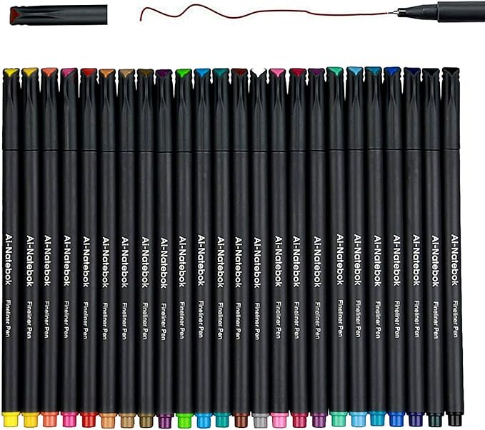 ai-natebok Fineliner Color Pens Set, 0.38mm Fine Tip Pens, Porous Fine Point Makers Drawing Pen, Journaling Supplies, Perfect for Writing in Bullet Journal and Planner, 24 Assorted Colors