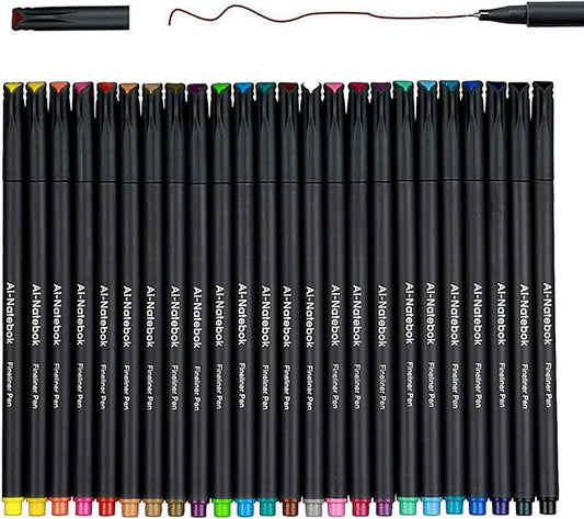 ai-natebok Fineliner Color Pens Set, 0.38mm Fine Tip Pens, Porous Fine Point Makers Drawing Pen, Journaling Supplies, Perfect for Writing in Bullet Journal and Planner, 24 Assorted Colors