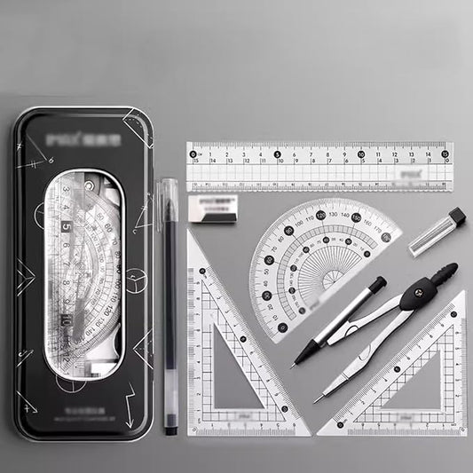 AMONG Drafting Kits Math Geometry Kit Set, 8 Pieces, with Storage Box, Student Supplies Drawing Compasses, Including Protractor, Ruler, Compass, Refill, Pen, Eraser Geometry Tool Set (Color : C)
