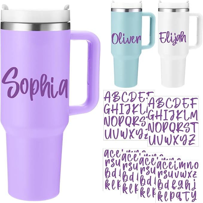 Humyoun UV DTF Cup Wrap Letter Stickers Vinyl Decals,Purple,6 Sheets | Personalized Name Stickers for Water Bottles Tumblers, Waterproof UV DTF Alphabet A-Z Stickers for 14-40oz Mugs DIY Craft