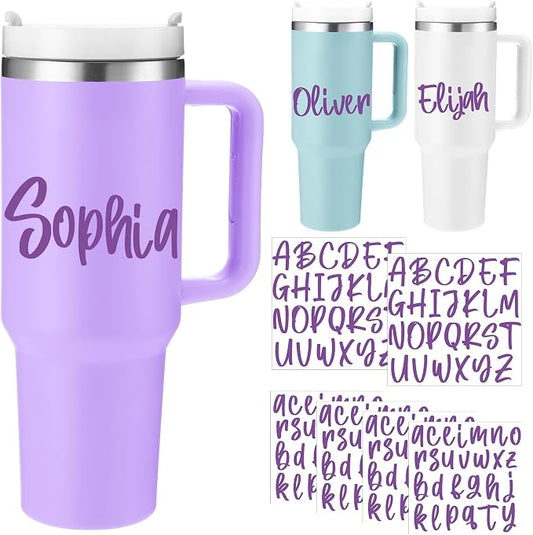 Humyoun UV DTF Cup Wrap Letter Stickers Vinyl Decals,Purple,6 Sheets | Personalized Name Stickers for Water Bottles Tumblers, Waterproof UV DTF Alphabet A-Z Stickers for 14-40oz Mugs DIY Craft