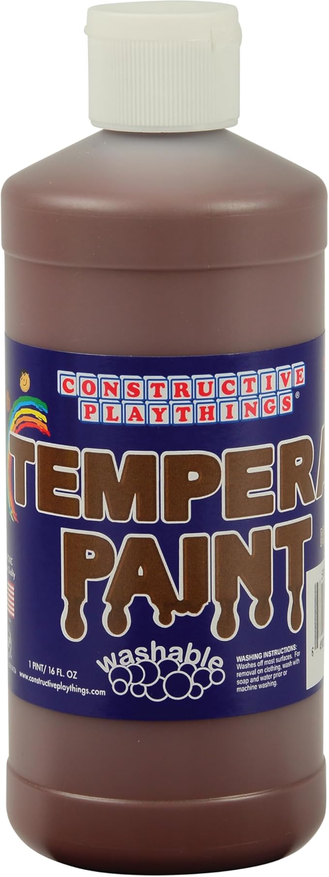 Constructive Playthings Washable Tempera Paint for Kids, Classroom Painting Supplies, 1 Pint, Brown