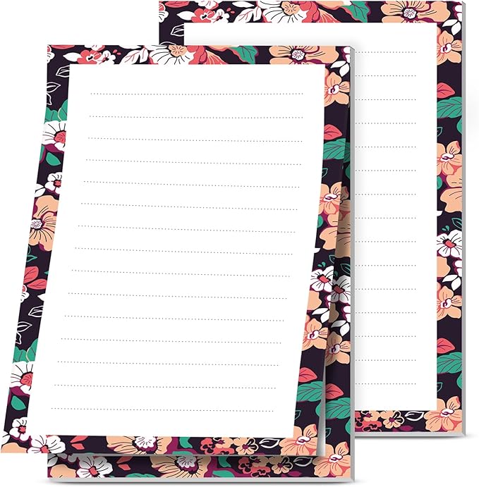 2 Pack Lined Sticky Notes 4x6 in, Cute Self-Stick Notepads with Lines, Large Memo Pads Strong Adhesive for Office, Home Boho Colorful Flowers