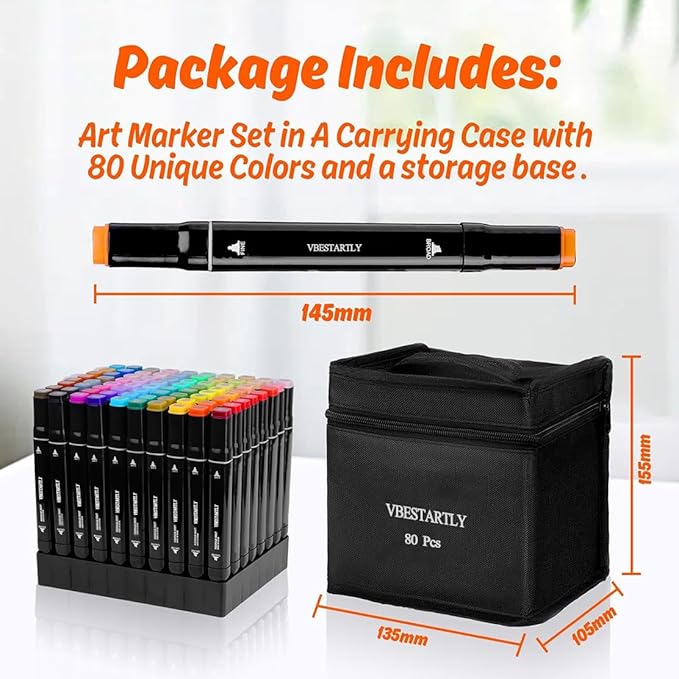 VBESTARTLY 262 Colors Alcohol Markers with Base, Permanent Dual Tip Art Markers for Adults Anime Coloring Sketch Illustrations Pefect for Gift- Refillable