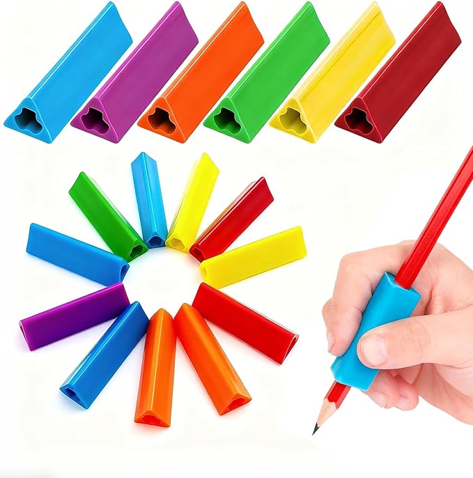 12PCS Triangle Pencil Grips for Kids Handwriting, Ergonomic Pencil Gripper for Toddlers & Preschoolers, Writing Posture Correction Aid, Universal for Righties & Lefties, 6 Assorted Colors