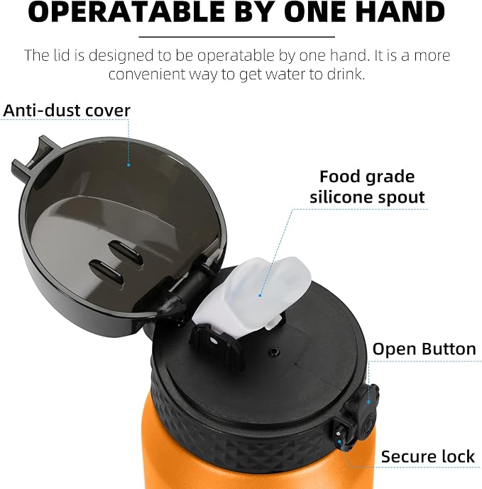 Fanhaw 24 Oz Kids Insulated Stainless Steel Water Bottle with Straw Lid, Leakproof & Anti-Dust Everyday Use Bottle for School, Women & Men, Back to School Essentials (Yellow Orange)