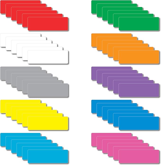 IMAGAME Magnetic Dry Erase Magnets Labels 3x1 inches, Reusable Name Tags, Organizing Schedules in Office/Classroom. Work on Fridge/White Board (Multicolor 60Pcs)