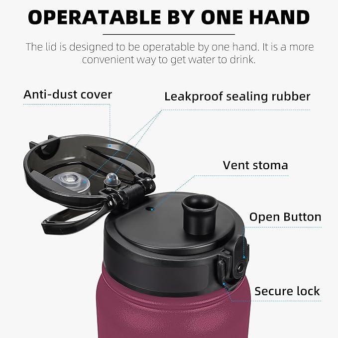 Fanhaw 20 oz Insulated Stainless Steel Water Bottle with Anti-Dust Chug Lid, Leakproof Vacuum Metal Everyday Use Bottle for Kids, Teens & Adults, Back to School Essentials (Red Black)