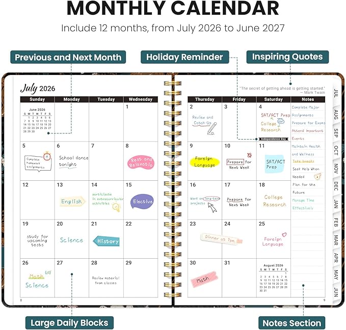 Planner 2026-2027, Monthly and Weekly Academic Planner July 2026 - June 2027, Hardcover Student Teacher Planning Agenda Calendar Book with Tabs, Perfect for Office School Supplies, A4 (8.5" x 11") - Vintage Petals