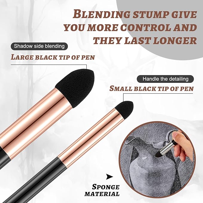 Kosiz 6 Pcs Blending Sponge Pen Double Headed Rub and Buff Washable Sketch Rubbing Sponge Brush Wipe Reusable Blending Stump Drawing Art Blenders for Artist Highlight Shadow Detail Tool (Gold)