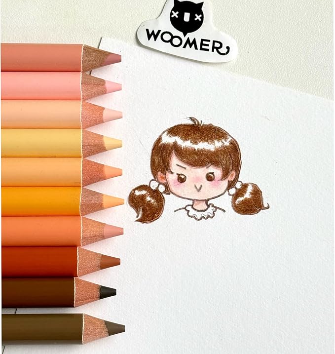 Woomer Colored Pencils: 10-Piece Skin-Tone Colored Pencils with Paper 20 Professional Fine Grain Drawing Paper for Multi-Layer Blending Practice