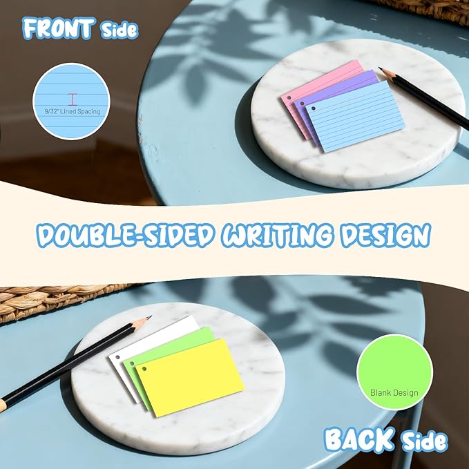 600 Pcs Index Cards 3x5, Colored Index Cards With Ring, 6 Colors Flash Cards with Rings, Flashcards for Studying, Heavy Bright Note Cards 3 x 5, Colored Notecards 3x5 Lined for Office, Home, School