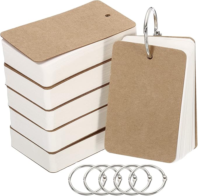 PATIKIL Blank Index Cards with Ring, 300Pcs Blank Flash Card 3.5" x 2" Note Card Study Card for Memory Learning Studying Office Supplies, White