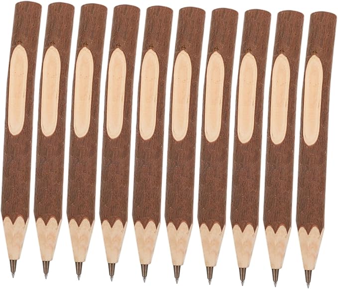 Alipis Natural Wood Ballpoint Pens 13cm Tree Bark Design Biodegradable Portable Writing Pens 10pcs for Home Office Daily Use