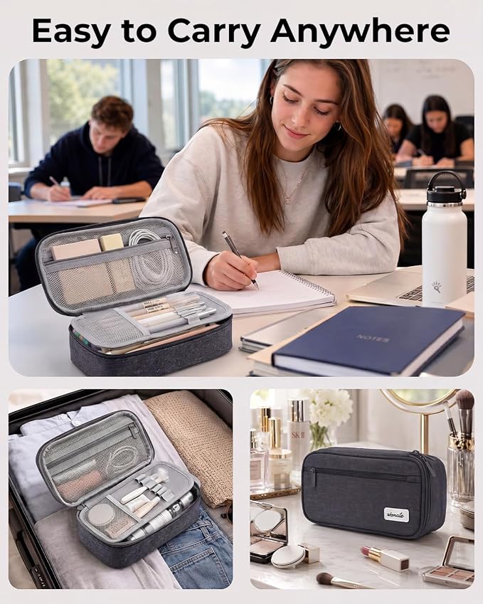 WEMATE Pencil Case, Large Capacity Pencil Pouch, Big Storage Organizer | for Stationery, Zipper Pen Bag, Travel Pen Box, Office Organizer Makeup Bag, for Men Women Black