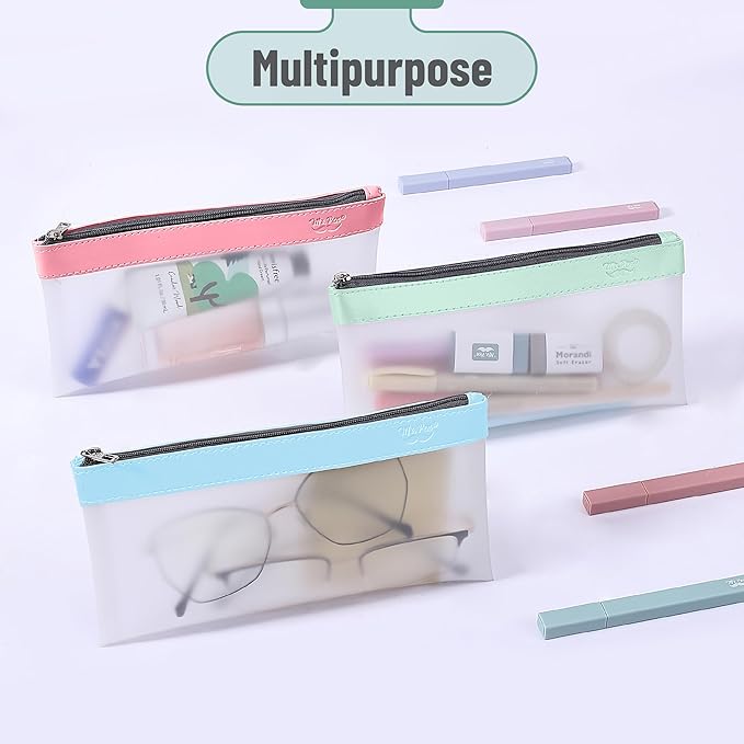 Mr. Pen- Clear Pencil Pouch, 8.50"x4.25", 3 Pack, Durable TPU Material, Medium Water-Resistant Pencil Bags with Smooth Zipper, Multipurpose Clear Pouch for Stationery, School, Office, Travel Supplies