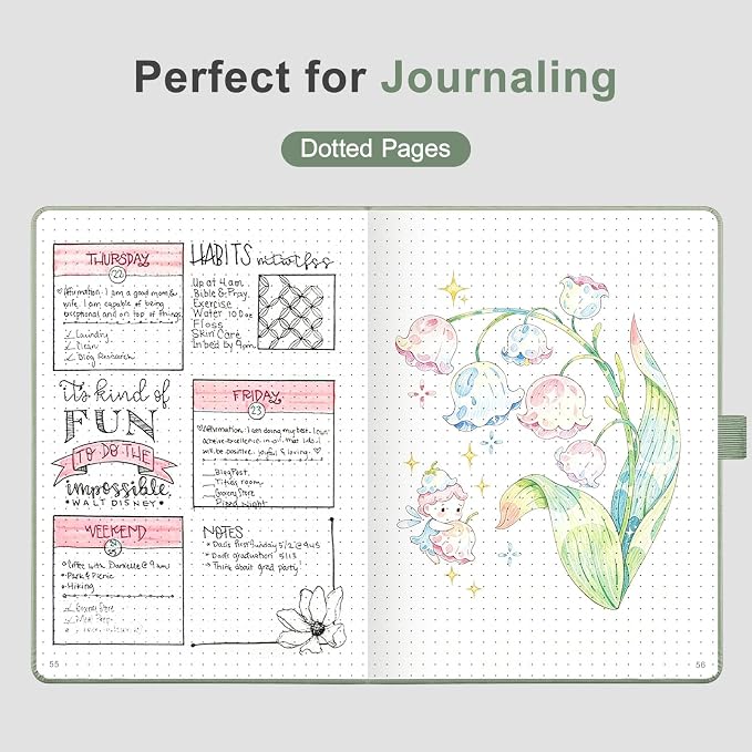 AHGXG Dotted Journal Notebook, 160 Numbered Pages, A5 Medium Size (5.7'' x 8.3''), 120 GSM Thick Paper, Leather Hardcover, for Journaling, Planning, Tracking (Sage Green)