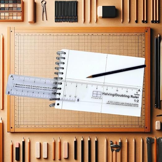 12" No-Math Halving and Doubling Ruler — Flexible Clear PETG | Center Finding Without Arithmetic | Drawing, Drafting and Woodworking | Made in Australia