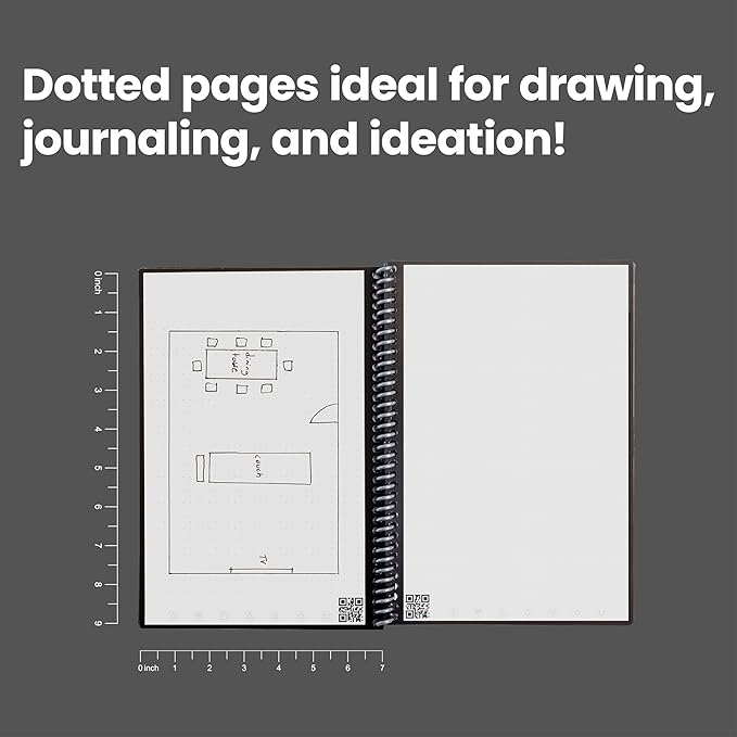 Rocketbook Core Reusable Spiral Notebook, Executive Size 6x8.8, Navy Blue - Dotted Pages, App-Connected, Erasable, Durable Cover, Ideal for School, Work, and Creative Projects