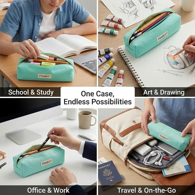 Canvas Pencil Case Pouch – Multipurpose Pen Bag Stationery Teal | Heavy-duty canvas, smooth alloy zipper, cute organizer for girls and boys, ideal for stationery, cosmetics, tech gear