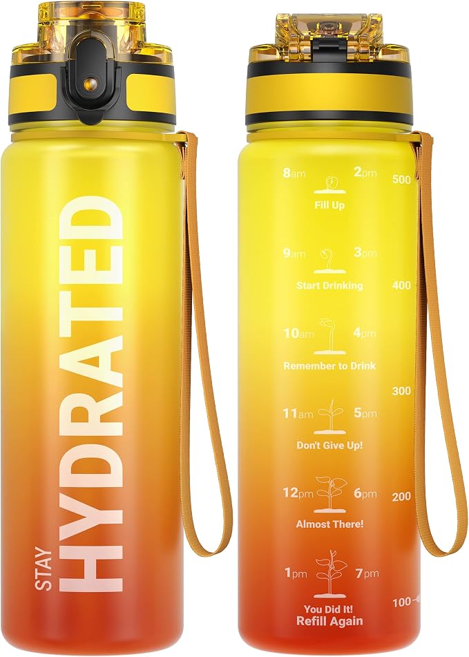 Sahara Sailor Water Bottle 17oz, Tritan Sports Bottle with Time Marker | Bpa Free, Leakproof Wide Mouth With Fast Flow Lid And Cleaning Brush, For Gym School Office Travel, 1 Count