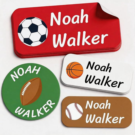 Waterproof Custom Name Stickers (135 Labels) - Personalized Daycare Labels for Clothing, Water Bottles, Lunch Boxes & School Supplies - Ideal for Camp & Daycare - No-Iron (Sports)