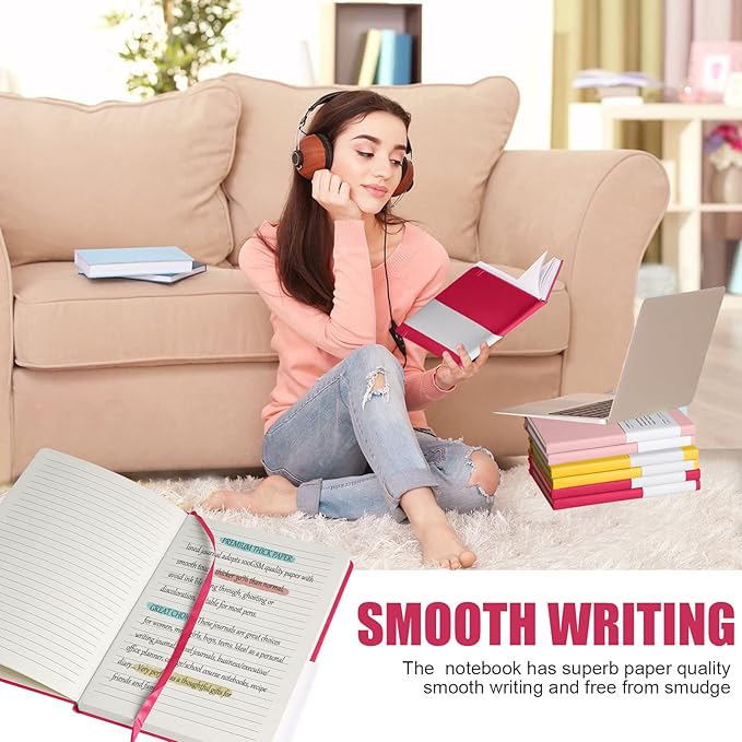 Lined Journal Notebook, 10Pack Hardcover Notebook for Men & Women – Journals for Writing, Work, School, Home & Daily Notes, 160 Pages – Medium A5, 5.7"x8", 100 gsm Thick Paper (Rose Red)