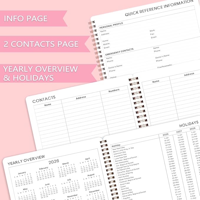 Planner 2026-2027 - Academic Planner 2026-2027, Jul. 2026 - June. 2027, 8" x 10", Planner Weekly and Monthly with Tabs, Planners 2026, 12 Month Calendar with Colourful Tabs, Twin-Wire Binding - Pink Marble