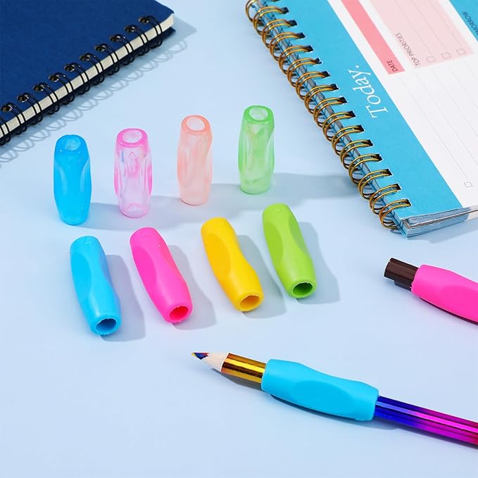 16 Pcs Silicone Pen Grips Set, Soft Ergonomic Pencil Grippers, Flexible Pure Color Ambidextrous Writing Aid for Adults Handwriting Drawing Stylus (1.6inch)
