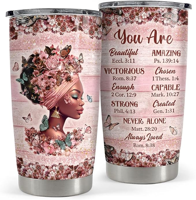 Black Woman Tumbler 20oz Stainless Steel Insulated Coffee Travel Cup Tumblers Gifts for Women Girls on Birthday Christmas