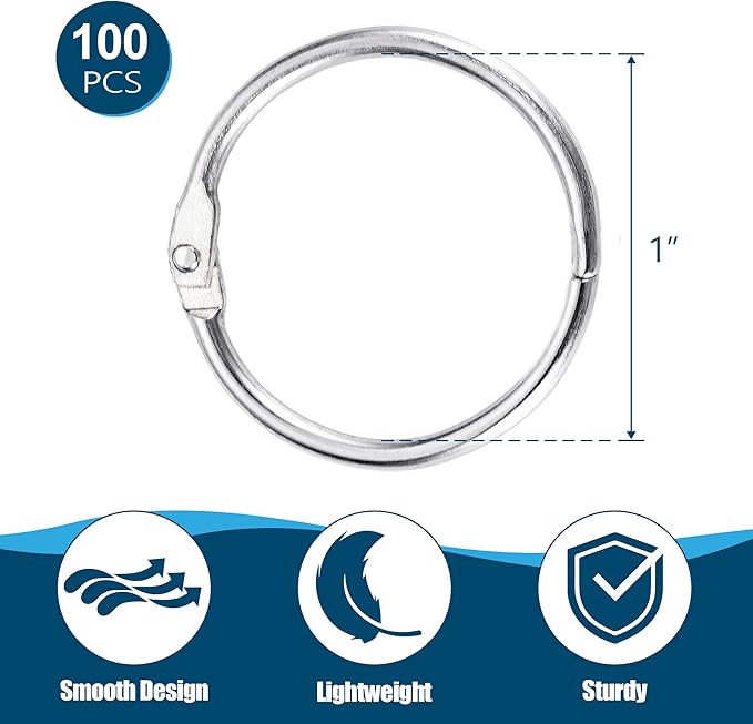 Loose Leaf Binder Rings 1 Inch (100 Pack) – Sturdy Book Rings, Index Card Rings, Key Rings, Flashcard Rings, Notebook Paper Rings, Metal Rings for Office, School or Home