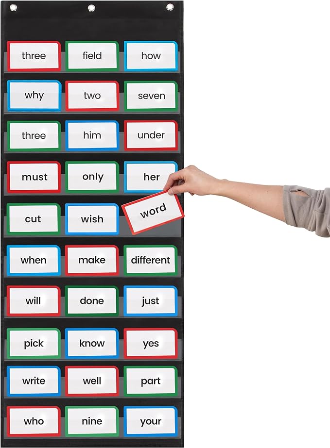 Essex Wares - 17" Wide x 44" Tall Pocket Chart, Black - Sturdy Pocket Chart for Classroom for Sentence Strips - Easy to Use & Hang, Reusable Black Pocket Chart