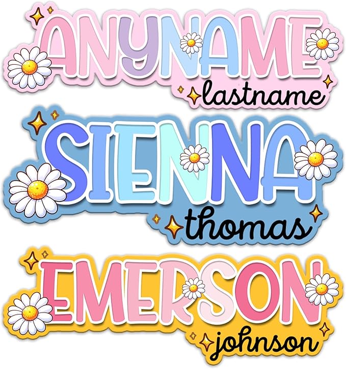 Custom Floral Name Sticker Personalized Text Flower Colorful Aesthetic Elegant Decal Waterproof Die Cut Vinyl DTF Decal Unisex Gift for Laptop Helmet Car Cup Phone Tablet for Male Female