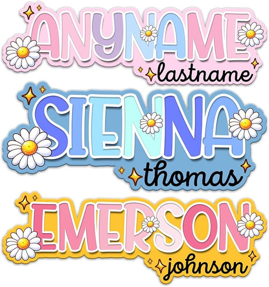 Custom Floral Name Sticker Personalized Text Flower Colorful Aesthetic Elegant Decal Waterproof Die Cut Vinyl DTF Decal Unisex Gift for Laptop Helmet Car Cup Phone Tablet for Male Female