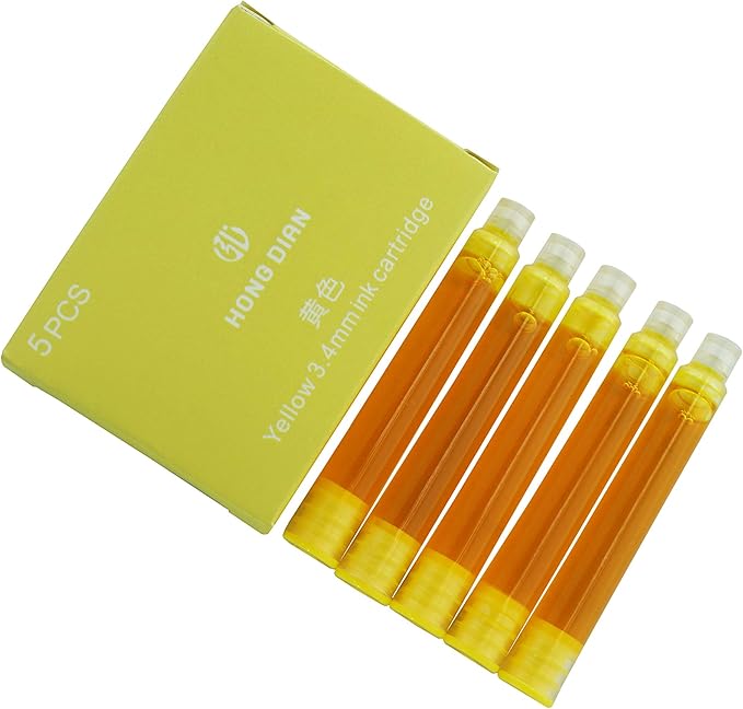 Asvine Hongdian Fountain Pen Yellow Ink Cartridges, Set of 30 Refill Ink Cartridges, 3.4 mm Bore Diameter