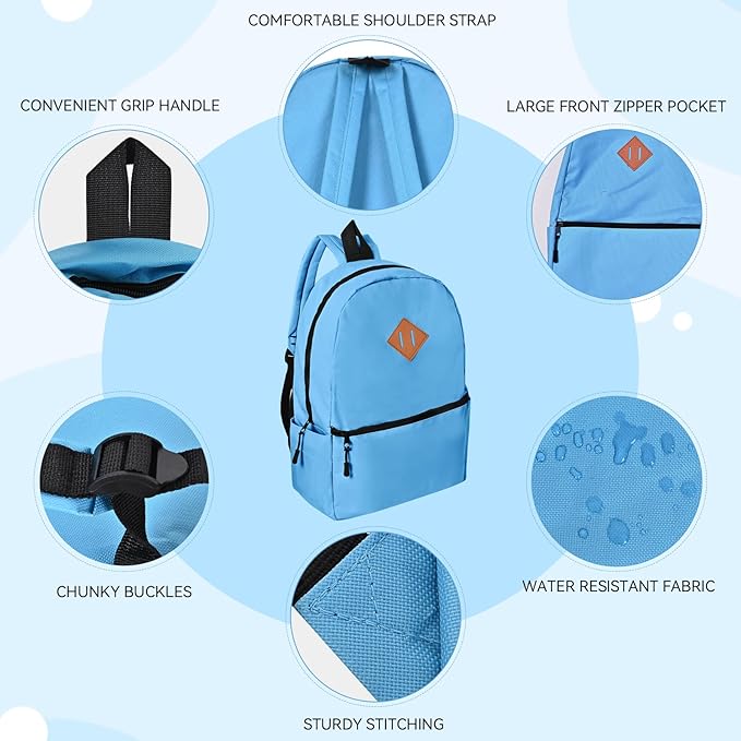 12 Pack Backpacks in Bulk,17-inch Lightweight Bookbags for Elementary,Middle,and High School Students,Bulk Backpacks for Kids,Boys,Girls,Classroom,Travel,Gym Supplies,Assorted 12 Colors