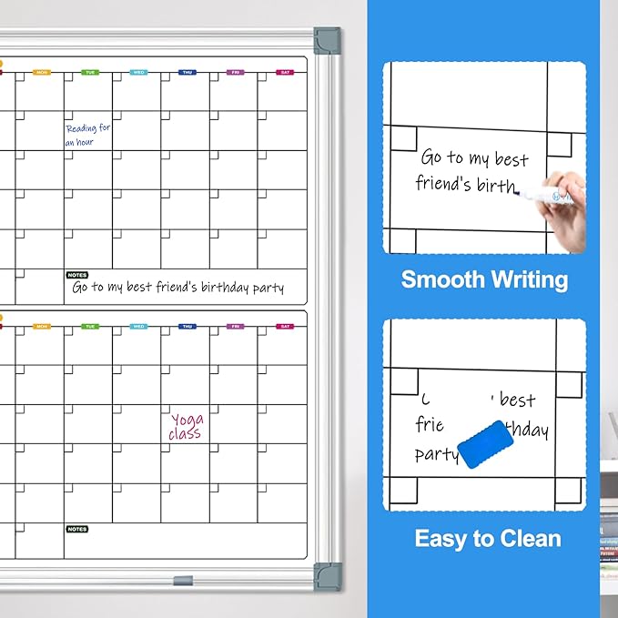 Calendar Whiteboard for Wall 36" x 24", 4 Month Magnetic Calendar Dry Erase Board, Planning Board Bulletin Board Portable Board for Office, School, Home Organization