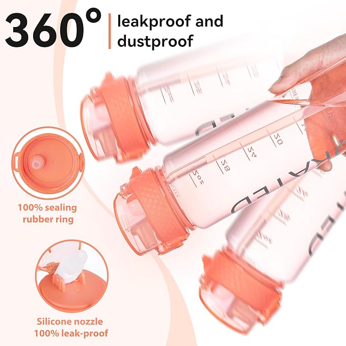 GOPPUS Water Bottle Clear Water Bottles 32oz Motivational with Time Marker Tritan BPA Free Sports Water Bottles Wide Mouth for Gym Travel Home School Office