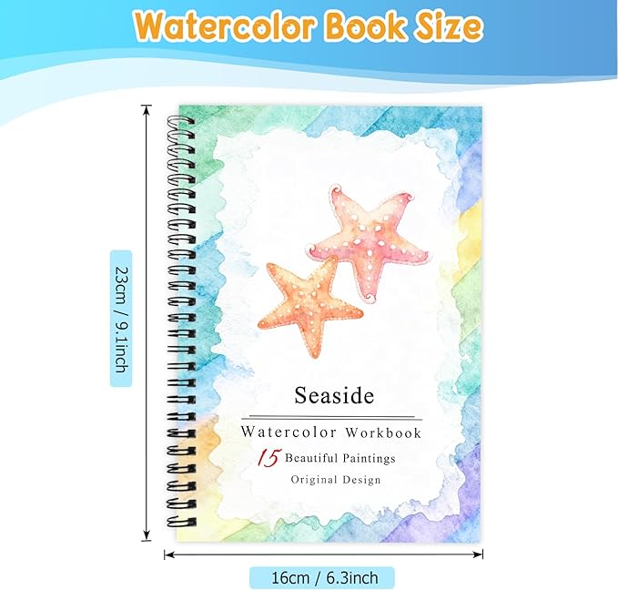 SLWBZ Watercolor Workbooks Coloring Book, Beginner Friendly Painting Kit, Detailed Steps, Creative Exploration Watercolor Book with Paint Set for Adults Teens (Seaside, Without Paint)