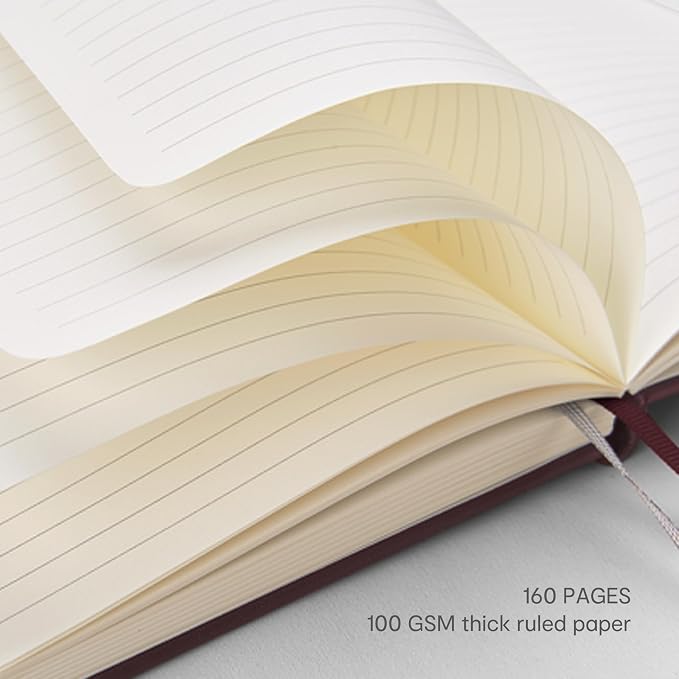 &And Per Se Lined Journal and Pen Set, A5 Leather Hardcover Notebook with Pen & Stationary Set, 160 Pages 100GSM Thick Ruled Paper Journal for Business Work Writing (Dark Red)
