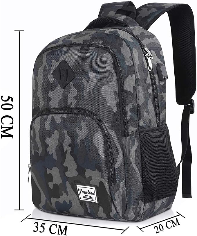 YAMTION Men's and Women's Laptop Backpack with USB Charging Port for Business University 35L (15.6 Inches, B6-Black Camouflage)