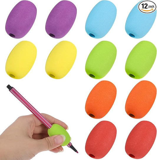 12PCS Egg Pencil Pen Grips, Soft Cushioned Foam Handwriting Grips Pen Colorful Egg Stylus Foam Writing Aid