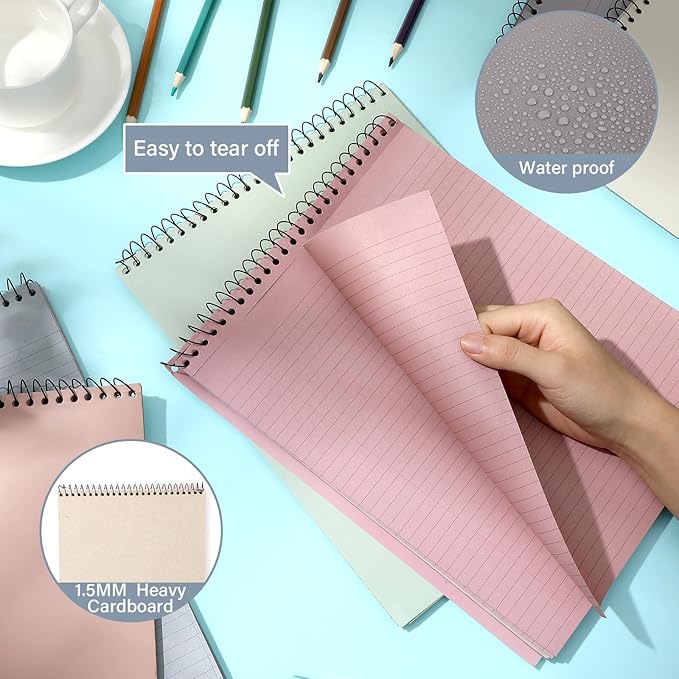 gisgfim 6 Pcs Boho Top Bound Spiral Notebooks 8.5" x 11" College Ruled Aesthetic Legal Pad Top Spiral Steno Pads Colored Paper Assorted Covers Spiral Notebook for Writing School Office Supplies