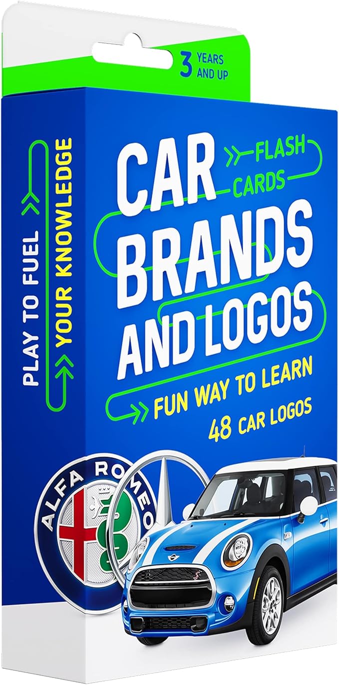 Car Brands and Logos - Flash Cards for Kids Ages 4-8, Flash Cards for Toddlers 2-4 Years - Ideal Small Gift for Boy